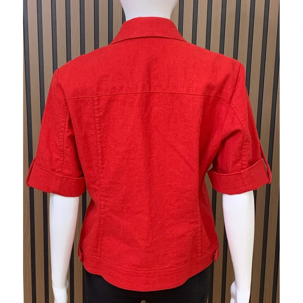 Coldwater Creek Women's Red‎ Linen Blend 10 Short Sleeve Button Jacket